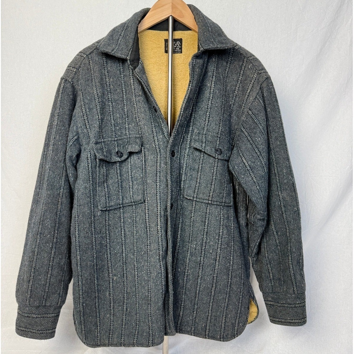 Vintage Cpo Rare Wool Blend Shirt Jacket Gray Striped Lined Men Size M